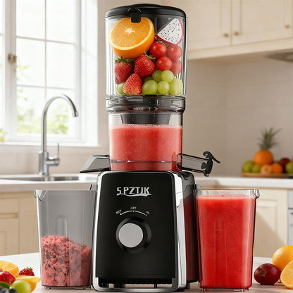 Cold Press Juicer with Large Feed Chute, High Yield, Quiet & Easy to Clean Design