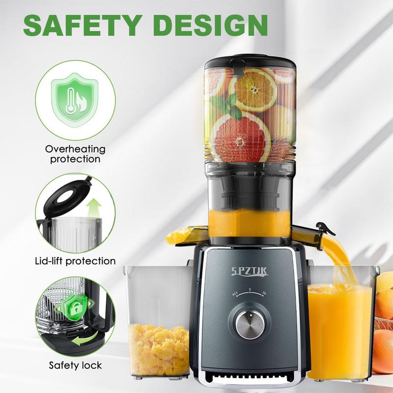 Cold Press Juicer with Large Feed Chute, High Yield, Quiet & Easy to Clean Design