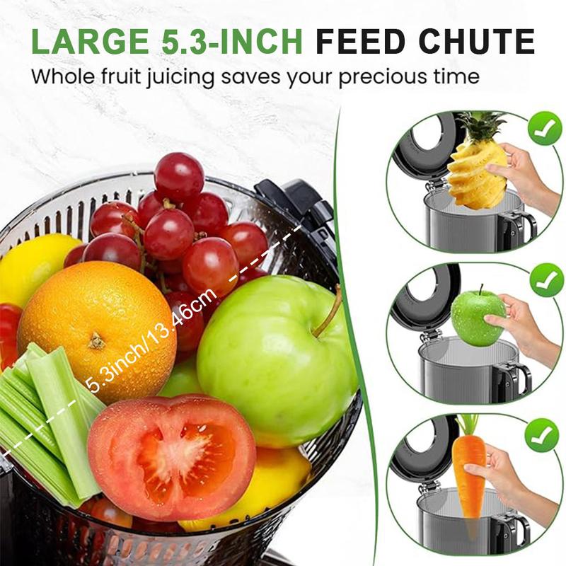 Cold Press Juicer with Large Feed Chute, High Yield, Quiet & Easy to Clean Design