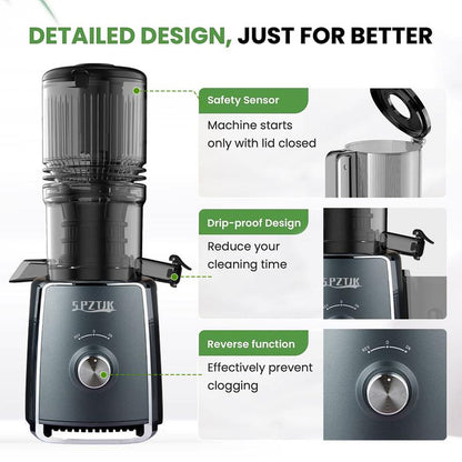 Cold Press Juicer with Large Feed Chute, High Yield, Quiet & Easy to Clean Design