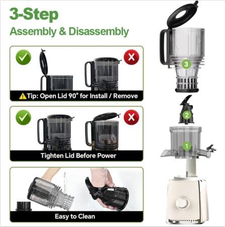 Cold Press Juicer with Large Feed Chute, High Yield, Quiet & Easy to Clean Design