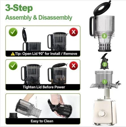 Cold Press Juicer with Large Feed Chute, High Yield, Quiet & Easy to Clean Design